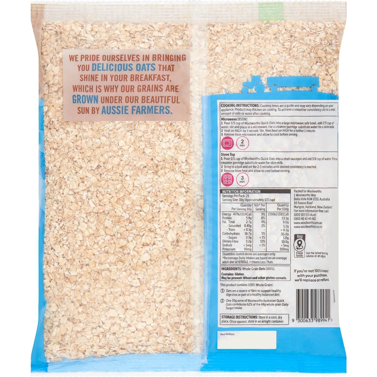 Woolworths Quick Oats 750g Woolworths