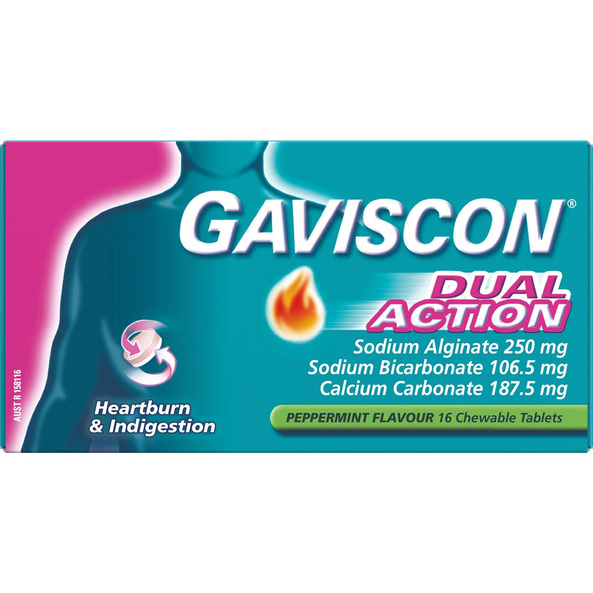 Gaviscon Dual Action Heartburn & Indigestion Chewable Tablets 16 Pack ...