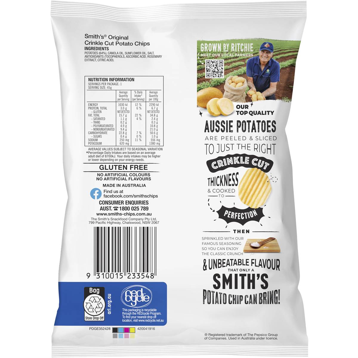 Smith's Chips Single Pack Crinkle Original 45g Woolworths