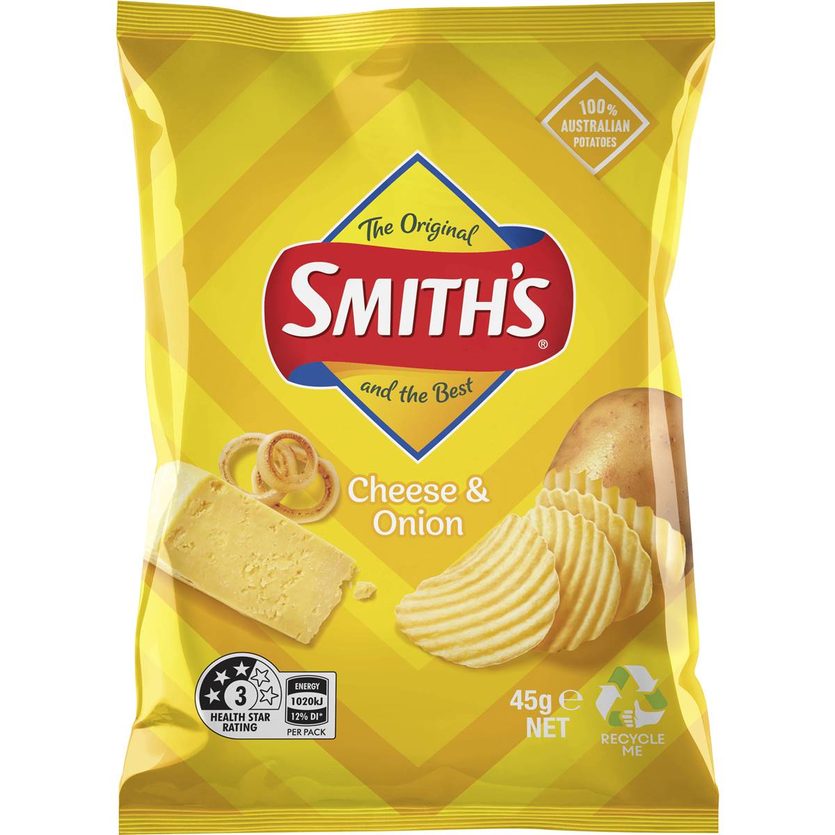 Smith's Single Pack Crinkle Cheese & Onion 45g Woolworths