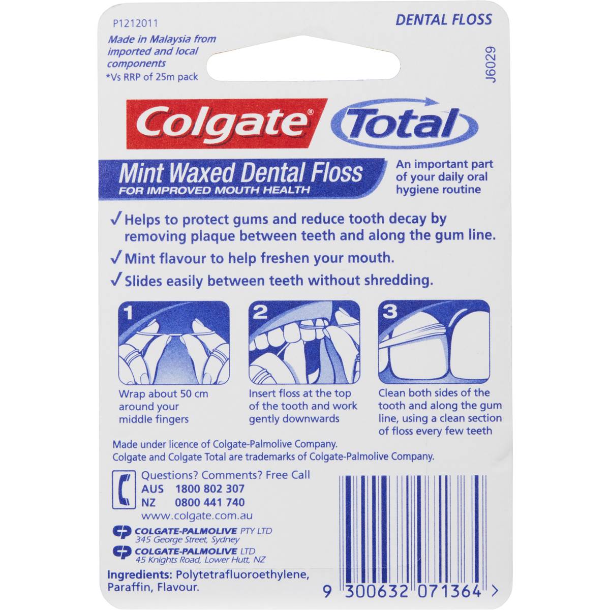 Colgate Total Mint Waxed Durable Oral Care Dental Floss 100m Woolworths