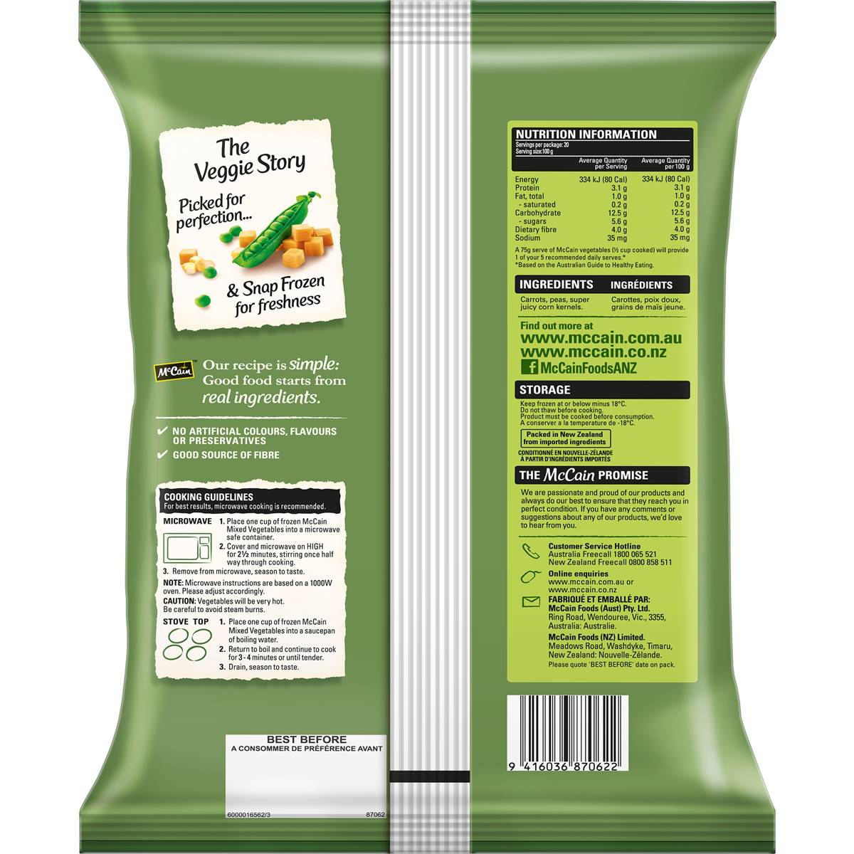 Mccain Mixed Vegetables Peas Corn & Carrot 2kg Woolworths