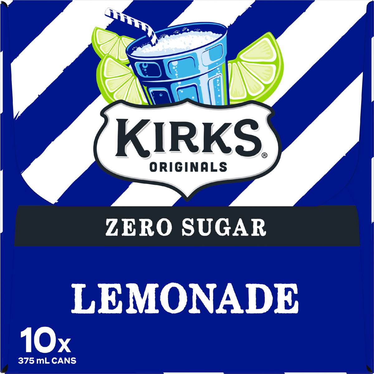 Kirks Sugar Free Lemonade Soft Drink Multipack Cans 375ml X10 Pack