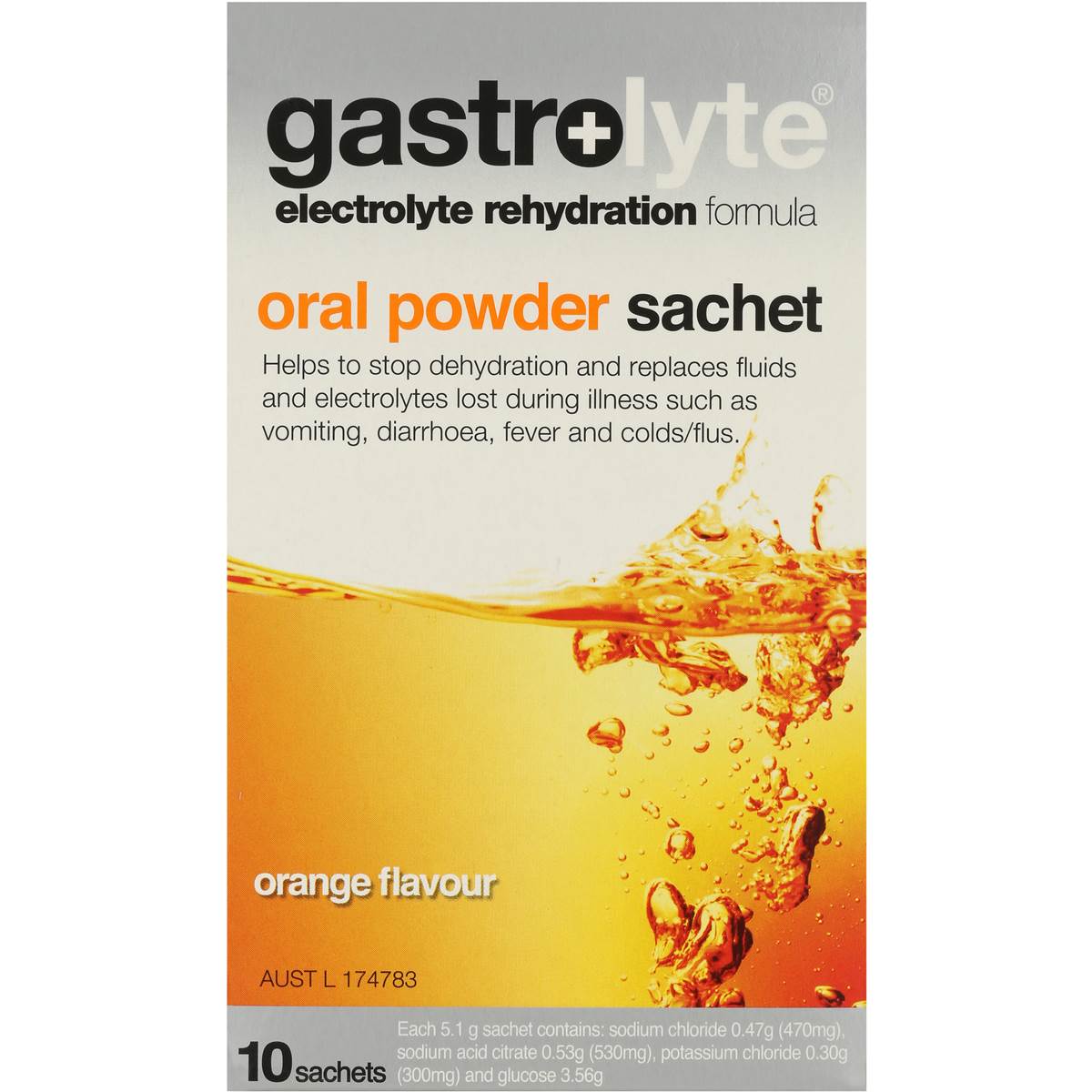 Gastrolyte Electrolyte Orange Sachets 10pk | Woolworths