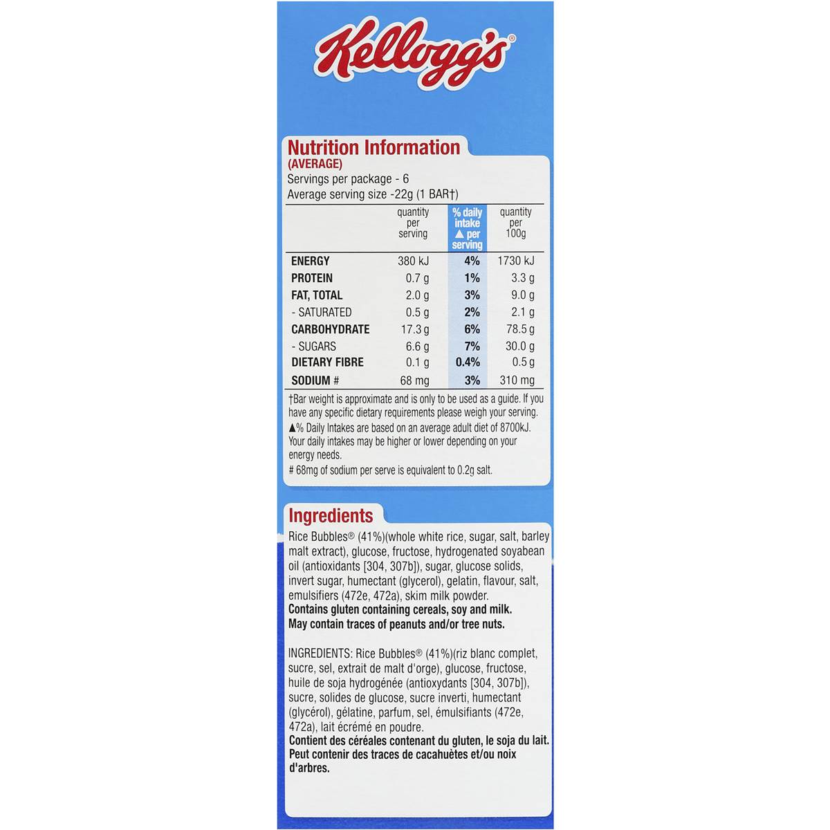 Kellogg's Lcm Rice Bubbles 6pk 132g Woolworths