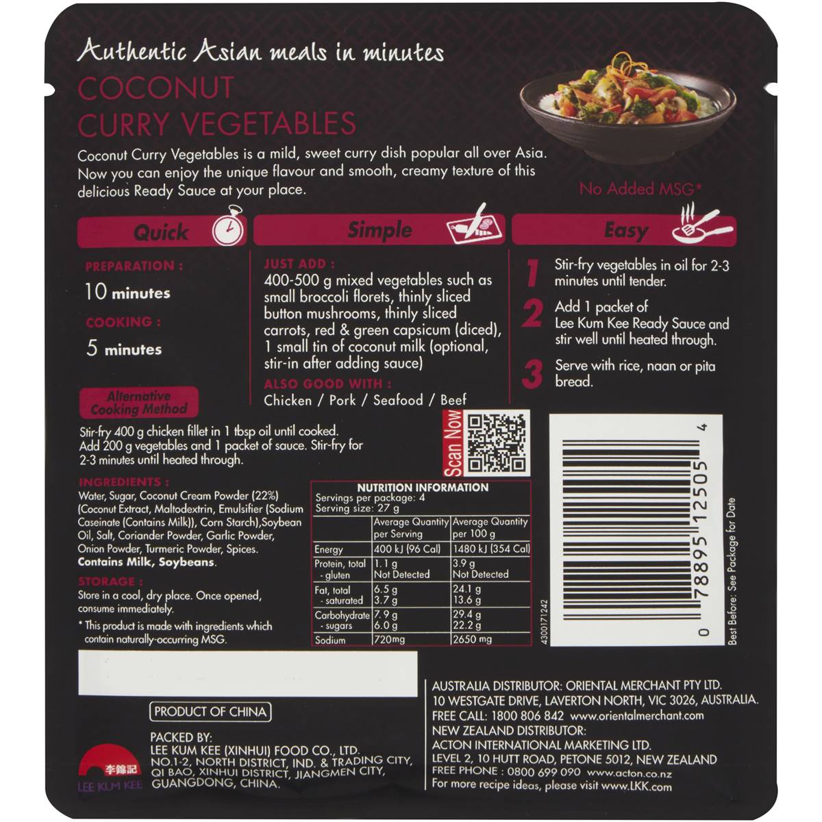 Lee Kum Kee Paste Coconut Curry Vegetables 110g Woolworths