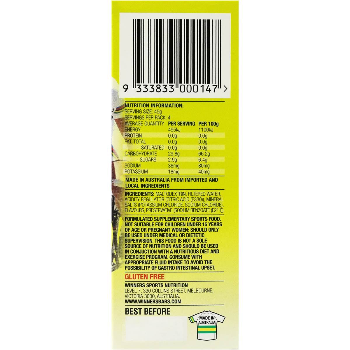 Winners Energy Gel Lemon & Lime 160g Woolworths
