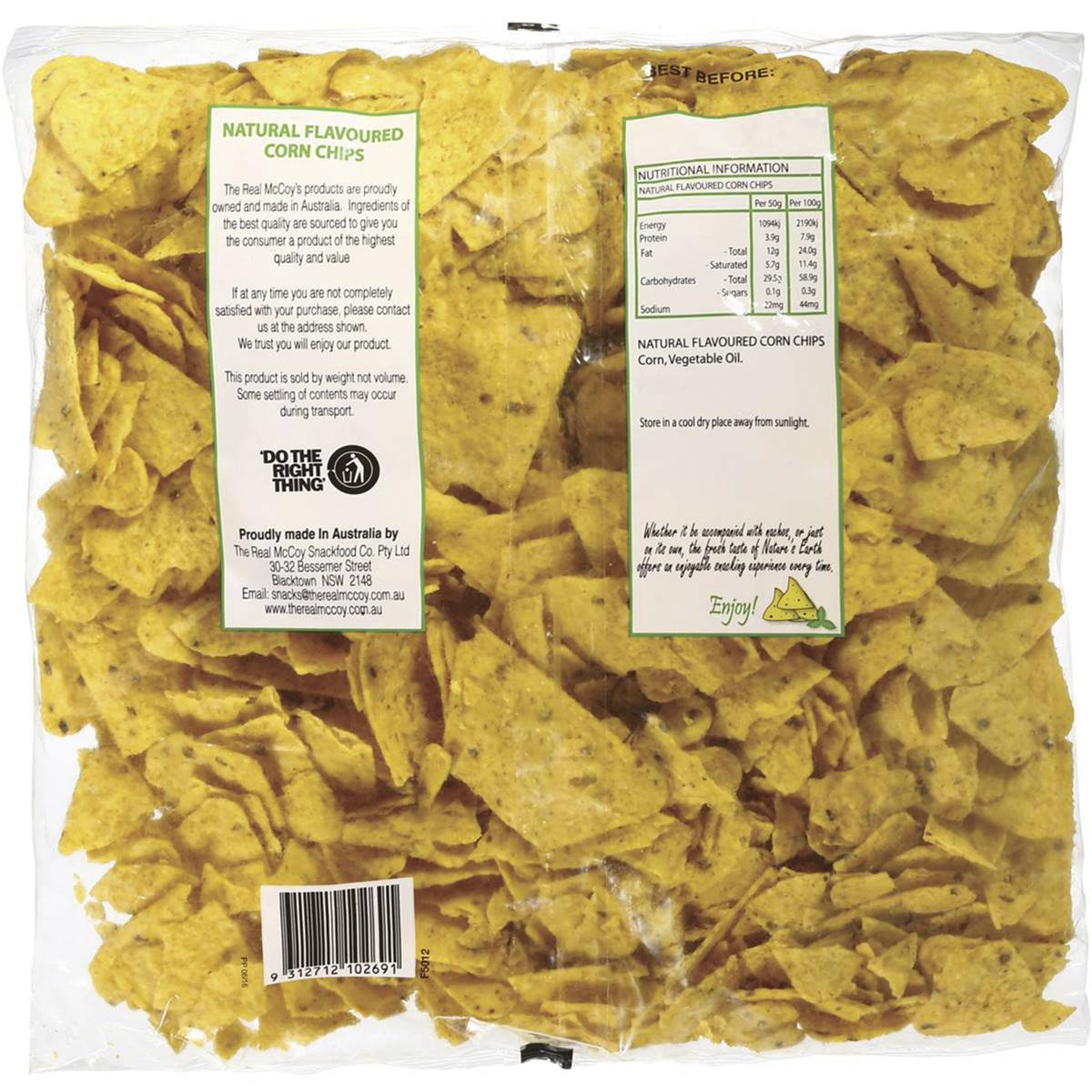 Nature's Earth Corn Chips Unsalted 500g Woolworths