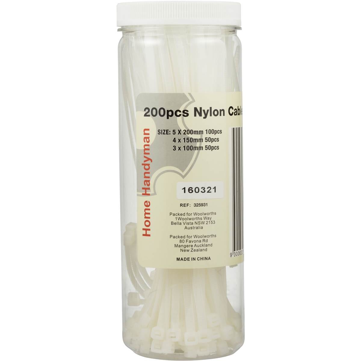 Home Handyman Diy Cable Ties 200 Pack Woolworths