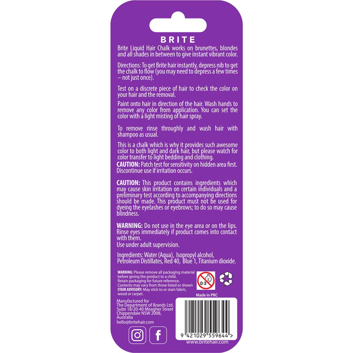 Brite Liquid Hair Chalk Pen Purple Purple 10ml Woolworths