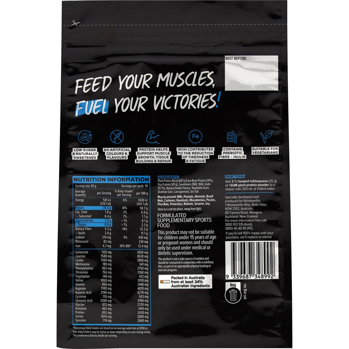 Plussum Plant Protein Powder Vanilla Flavour 500g Woolworths