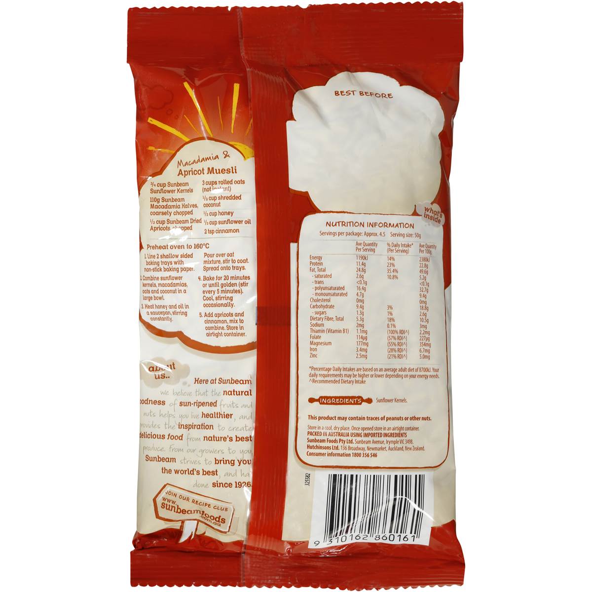 Sunbeam Sunflower Kernels 225g Woolworths