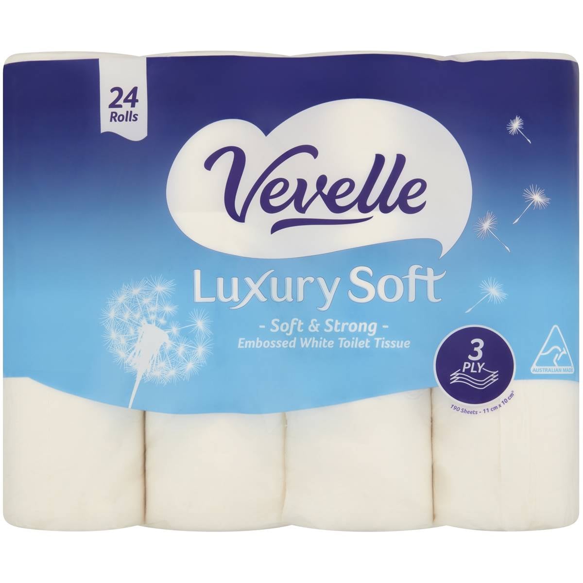 Vevelle Toilet Tissue 3ply 190 Sheet 24 Pack Woolworths