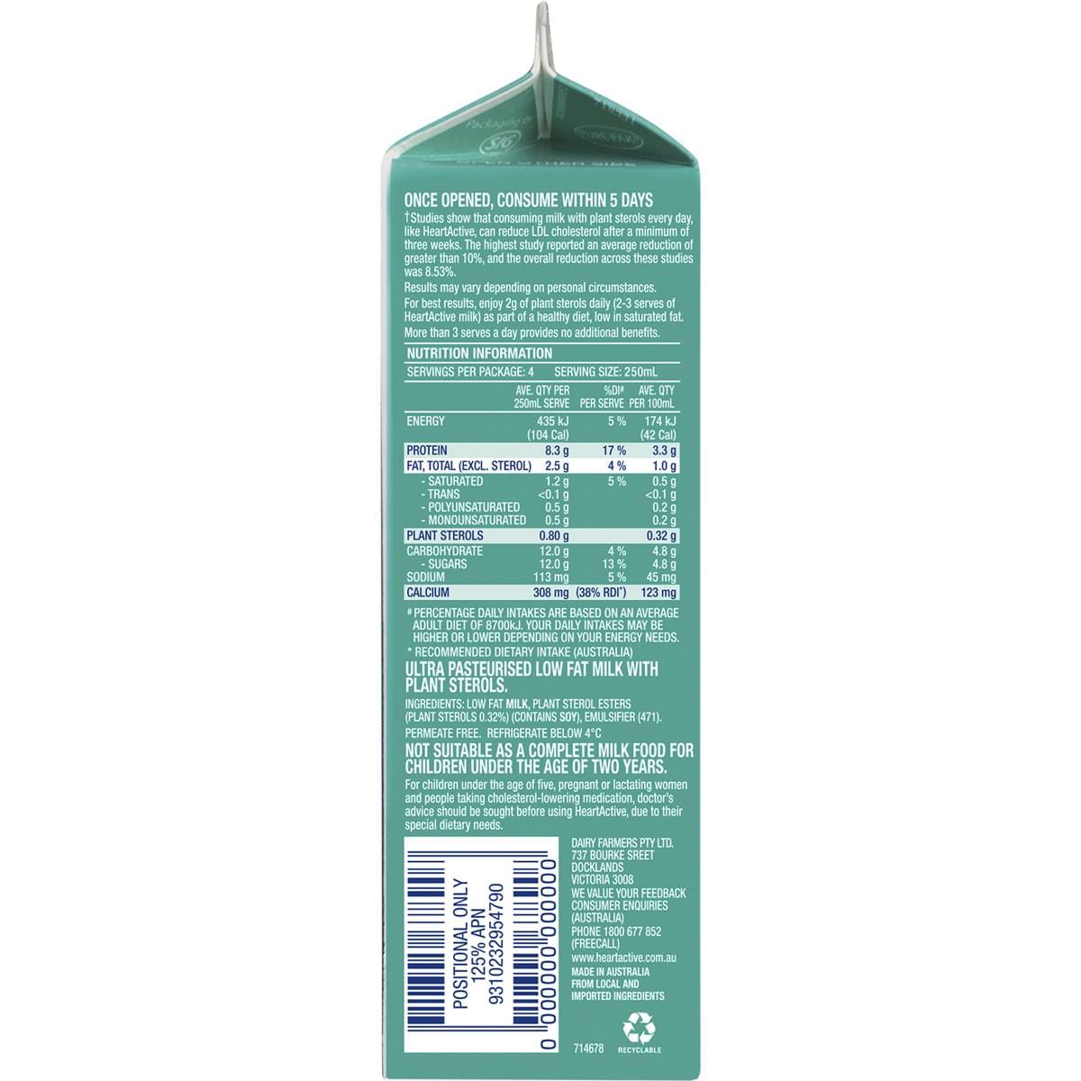 Dairy Farmers Heart Active Light Milk 1l Woolworths