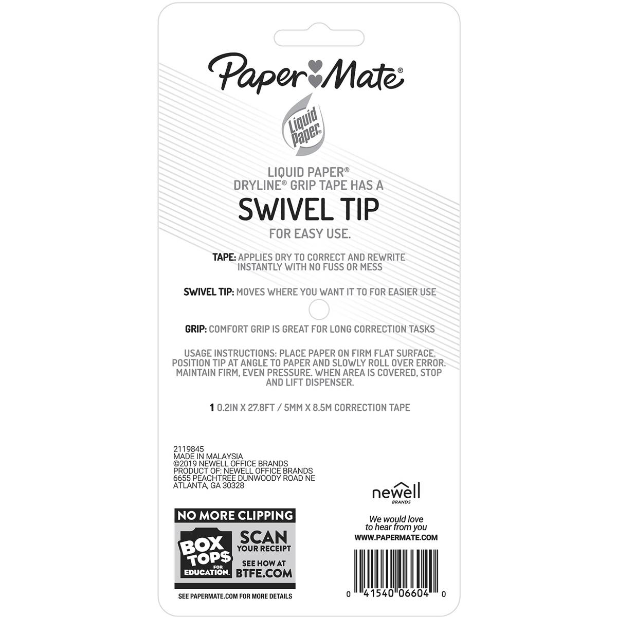 Paper Mate Liquid Paper Dryline Grip White Out Correction Tape Each