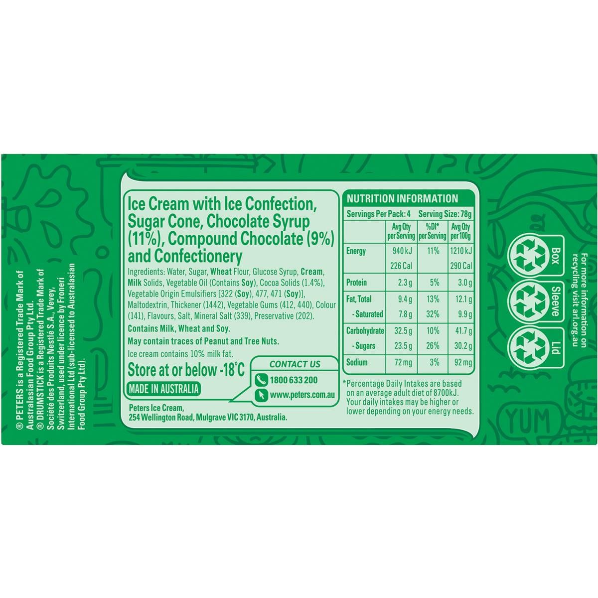 Peters Drumstick Chocolate Mint 4 Pack Woolworths