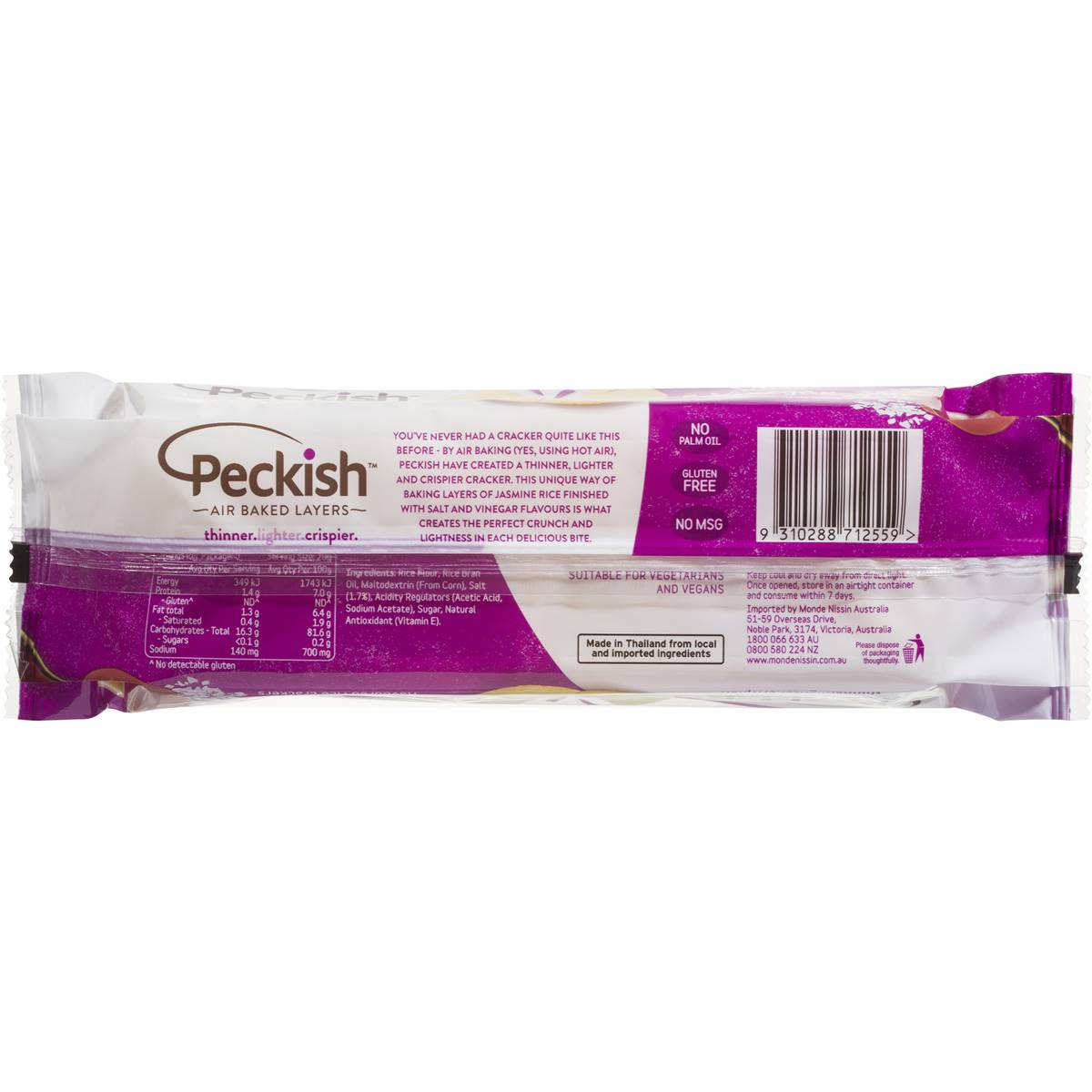 Peckish Thins Rice Crackers Salt & Vinegar 100g Woolworths