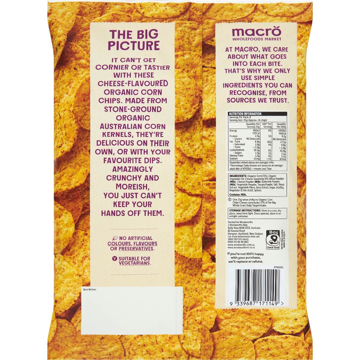Macro Organic Corn Chips Cheese 200g Woolworths