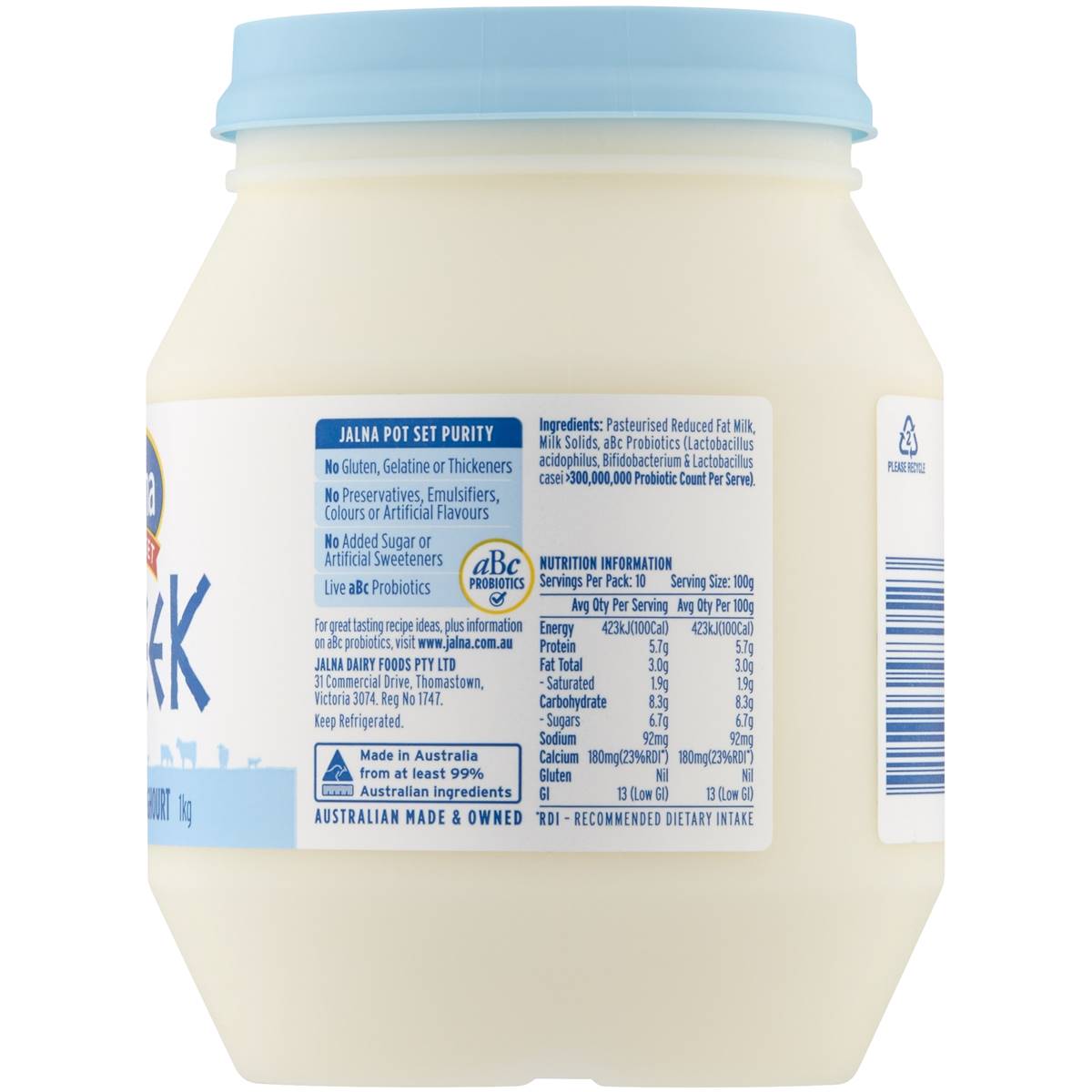 Jalna Low Fat Greek Yoghurt 1kg Woolworths