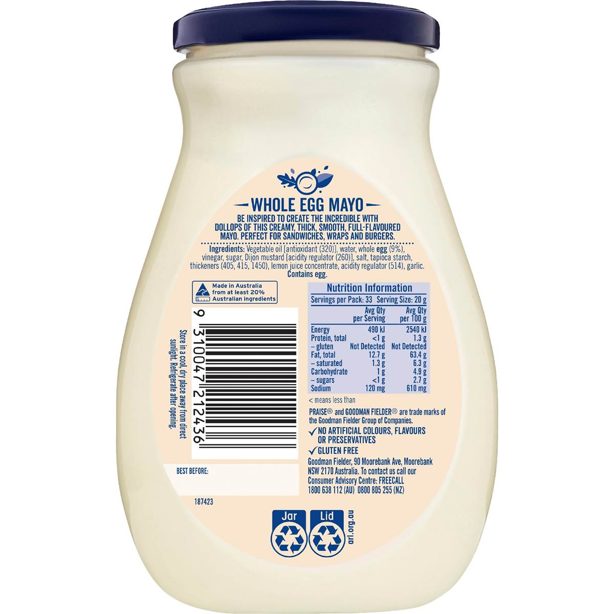 Praise Whole Egg Mayonnaise Whole Egg 670g Woolworths