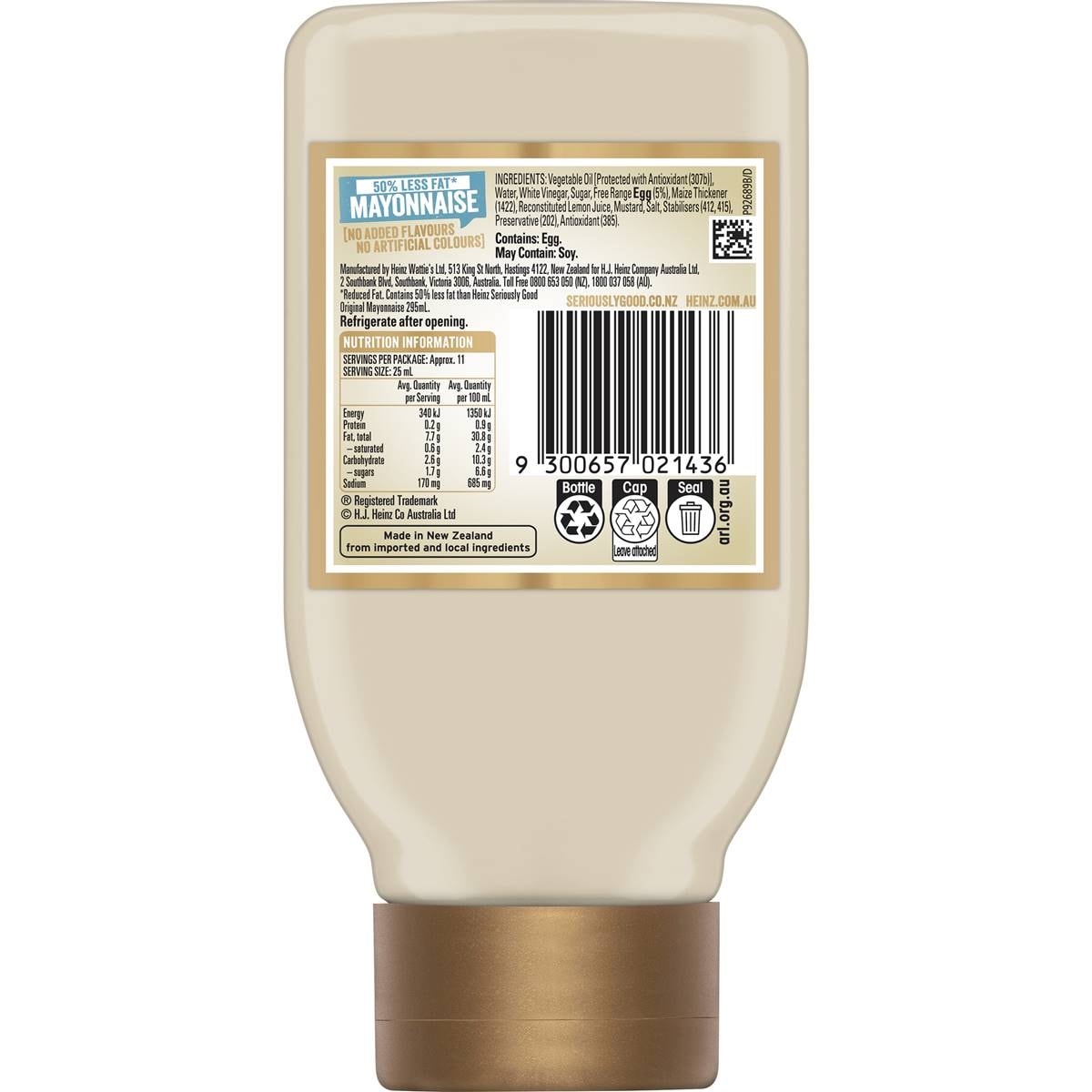 Heinz Seriously Good Lite Mayonnaise Light Mayo 285ml Woolworths