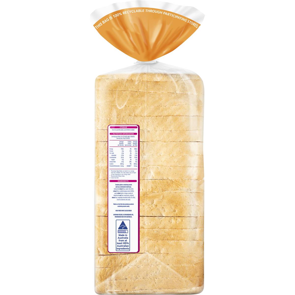 Wonder White Hi Fibre Sandwich Slice Bread 700g Woolworths
