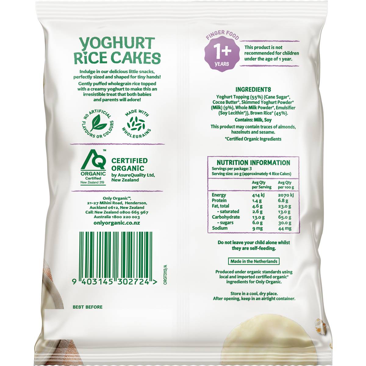Only Organic Snack Mini Yoghurt Rice Cakes 60g Woolworths