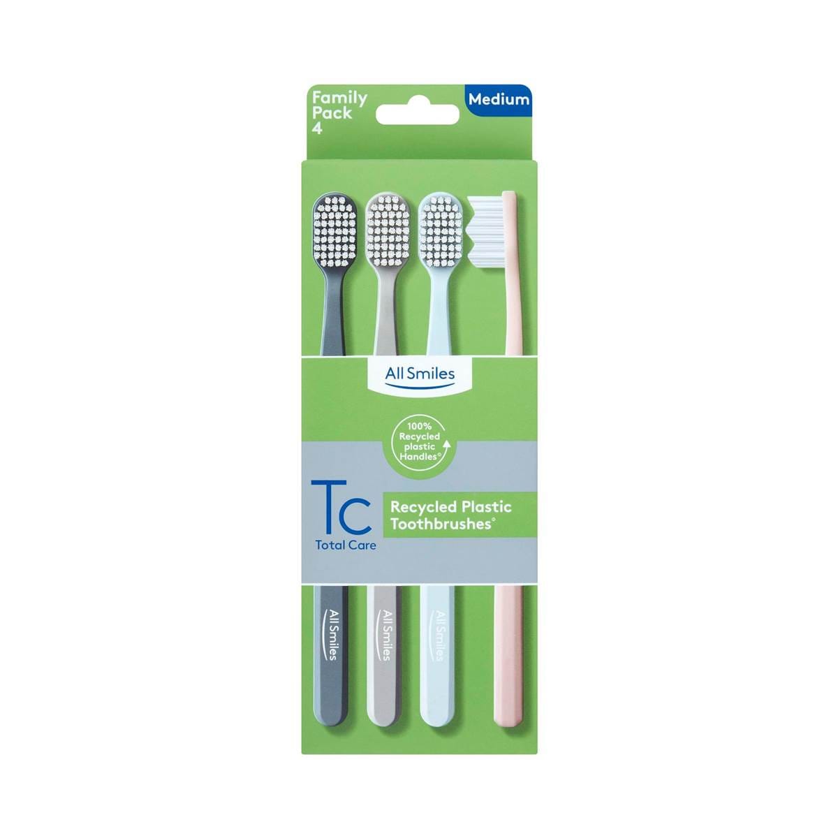 All Smiles Recycled Plastic Toothbrushes Medium 4 Pack Woolworths