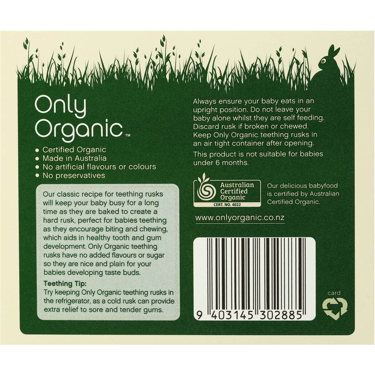 Only Organic Snack Teething Rusks 100g Woolworths