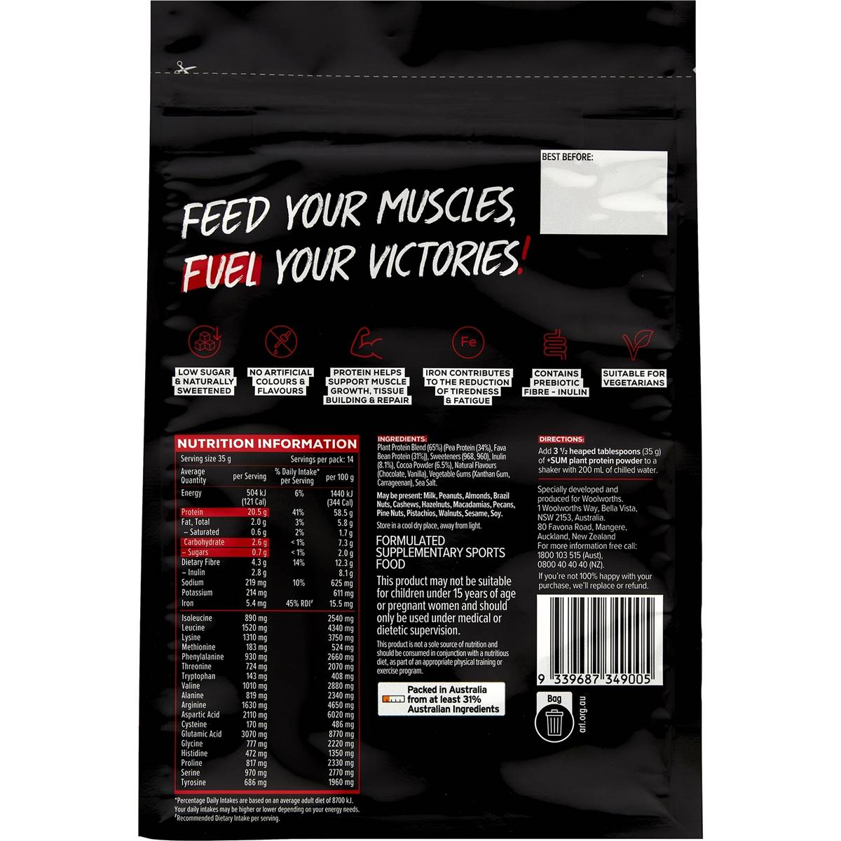 Plussum Plant Protein Powder Chocolate Flavour 500g Woolworths