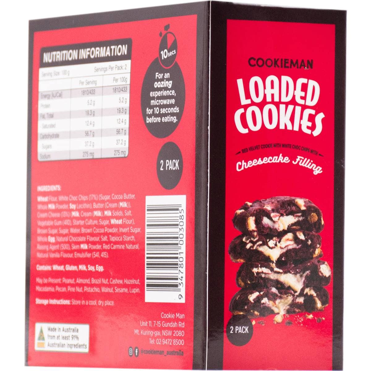 Cookieman Loaded Red Velvet Cheesecake Filled Cookies 2 Pack Woolworths