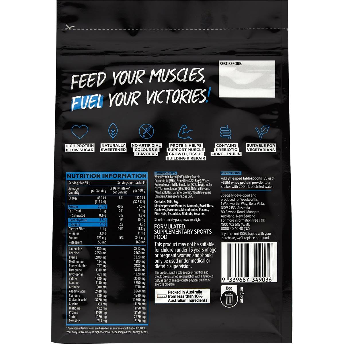 Plussum Whey Protein Powder Vanilla Flavour 500g Woolworths