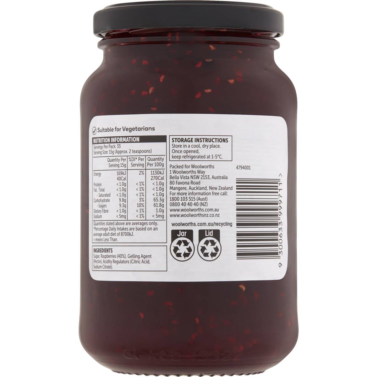 Woolworths Raspberry Jam 500g Woolworths