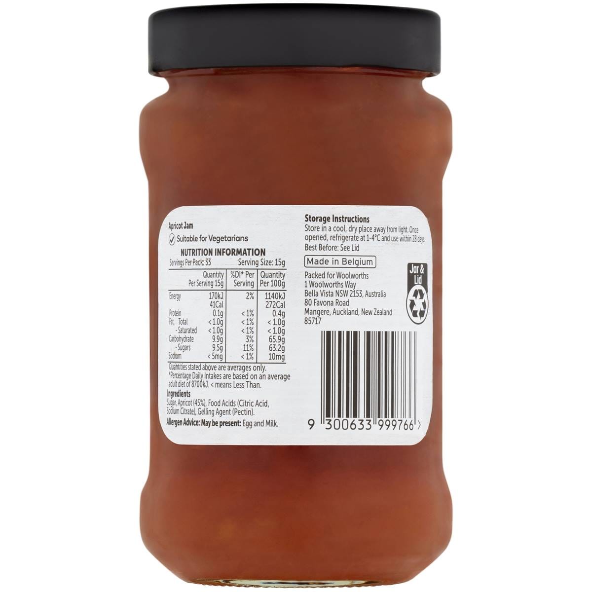 Woolworths Apricot Jam 500g Woolworths