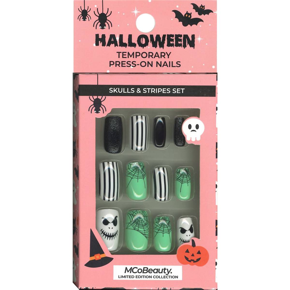 Mcobeauty Halloween Temporary Press On Nails Skulls & Stripes Set Each ...