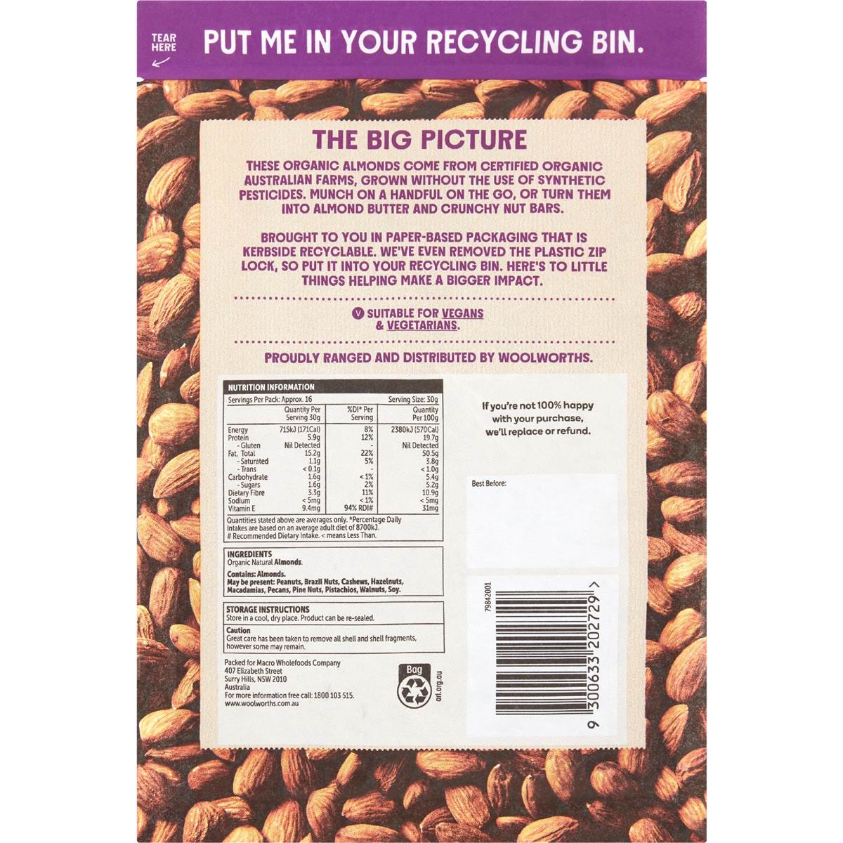 Macro Organic Almonds 500g Woolworths