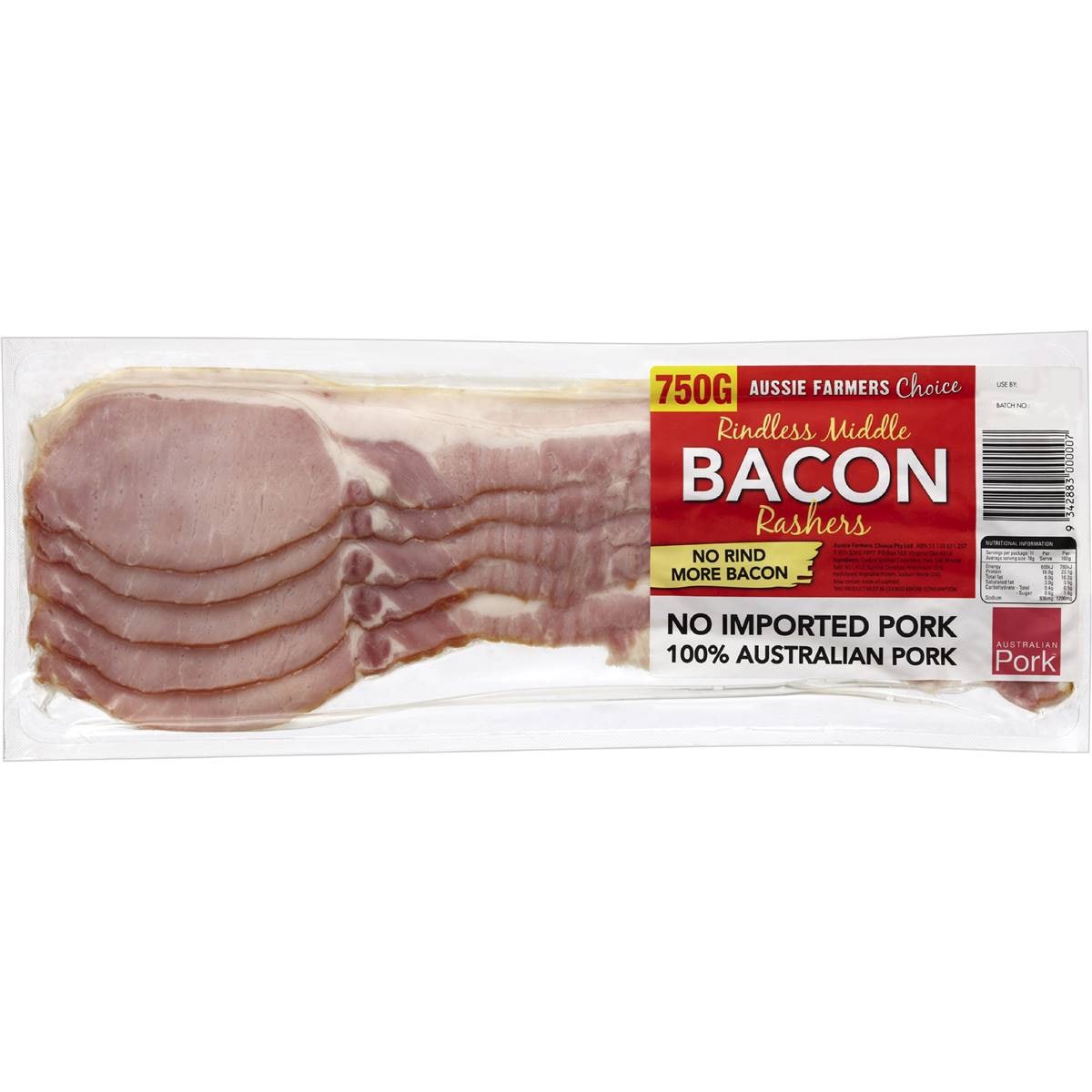 Aussie Farmers Choice Bacon Middle Rashers 750g Woolworths