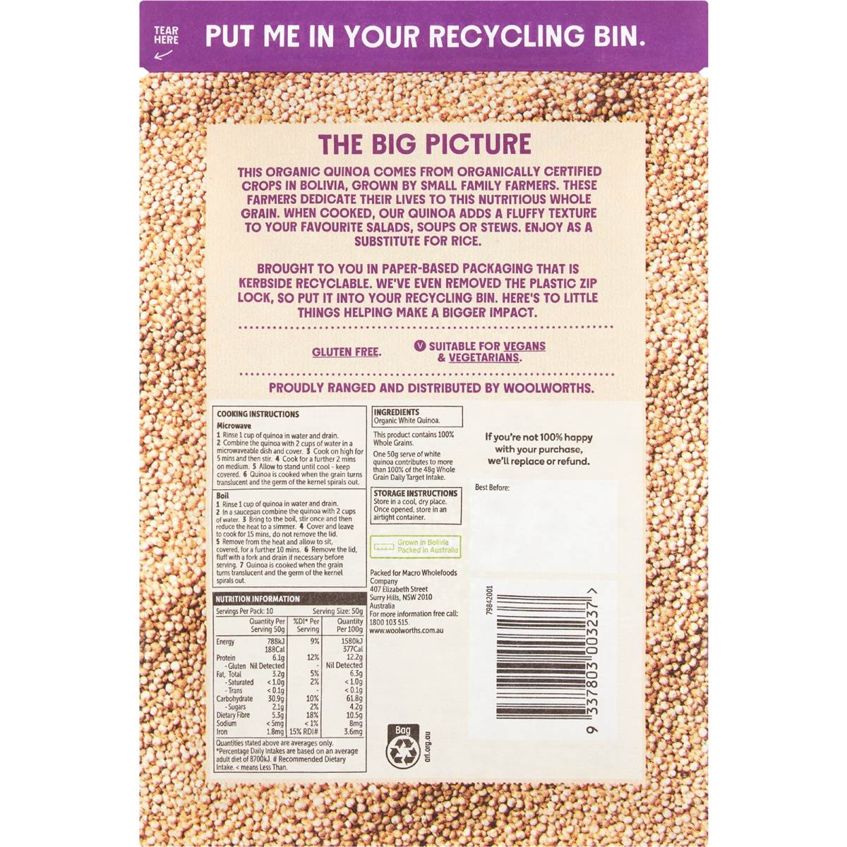 Macro Organic Quinoa 500g Woolworths
