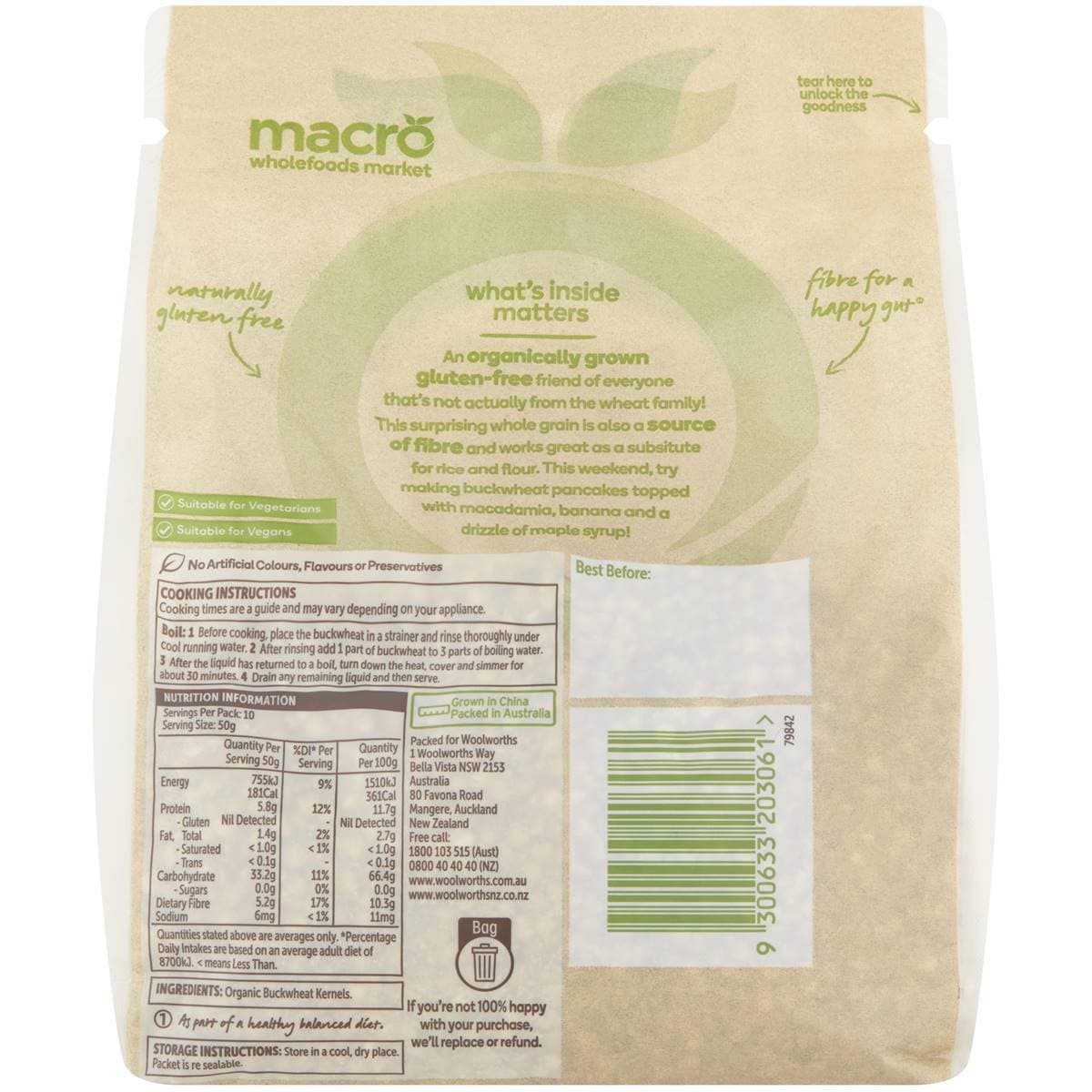 Macro Organic Buckwheat Raw 500g Woolworths