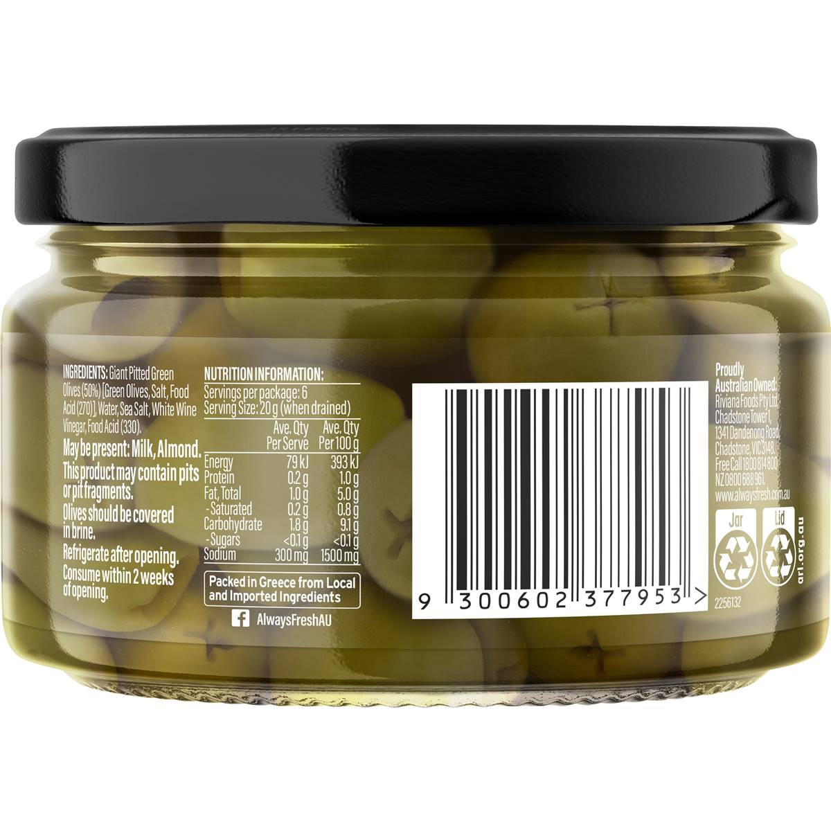 Always Fresh Whole Giant Pitted Green Olives 240g Woolworths