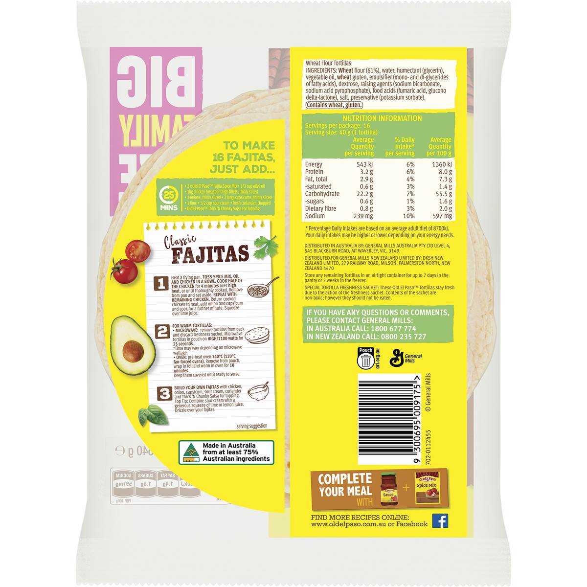 Old El Paso Family Tortilla Fajita Wraps 16 Pack Woolworths