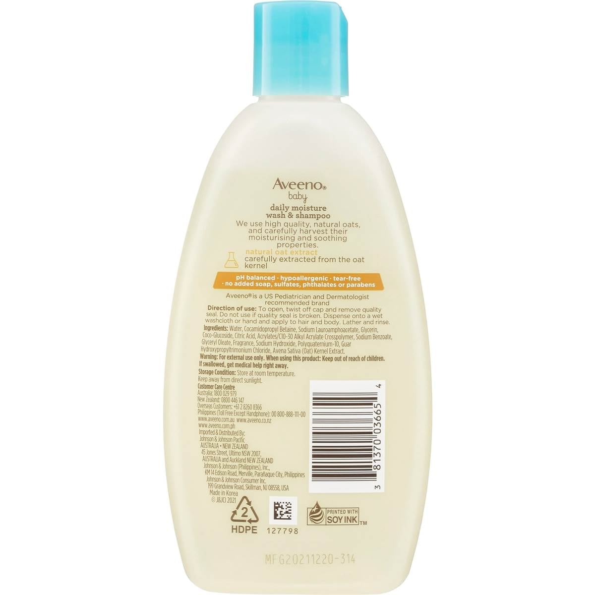 Aveeno Baby Daily Moisture Light Scent Sensitive Wash & Shampoo 236ml