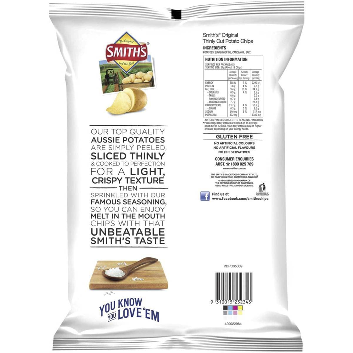 Smith's Chips Share Pack Thinly Cut Original 175g Woolworths
