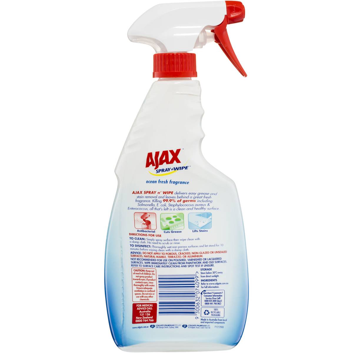 Ajax Spray N Wipe Multipurpose Ocean Fresh Trigger 500ml Woolworths