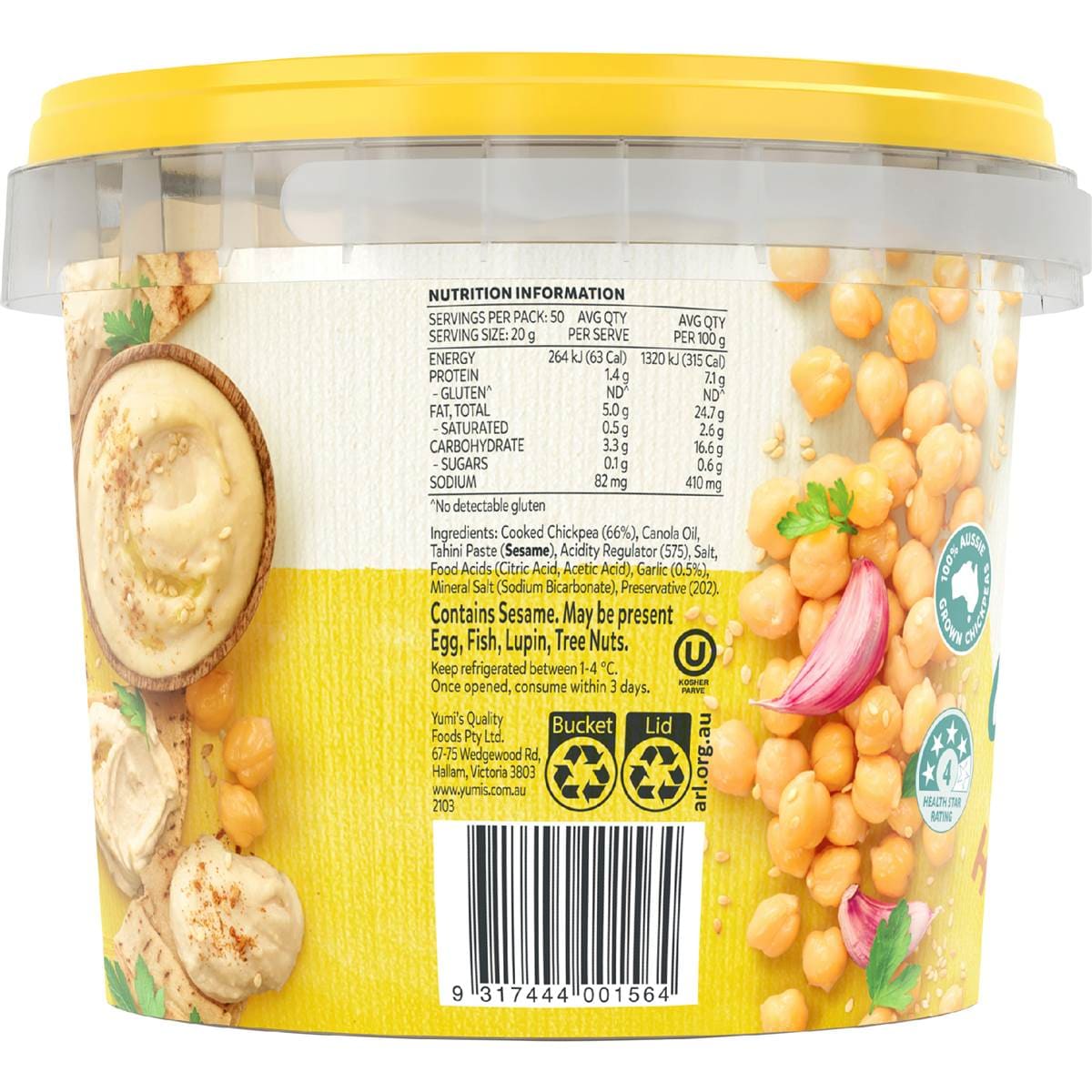 Yumi's Traditional Middle Eastern Hommus Dip 1kg Woolworths