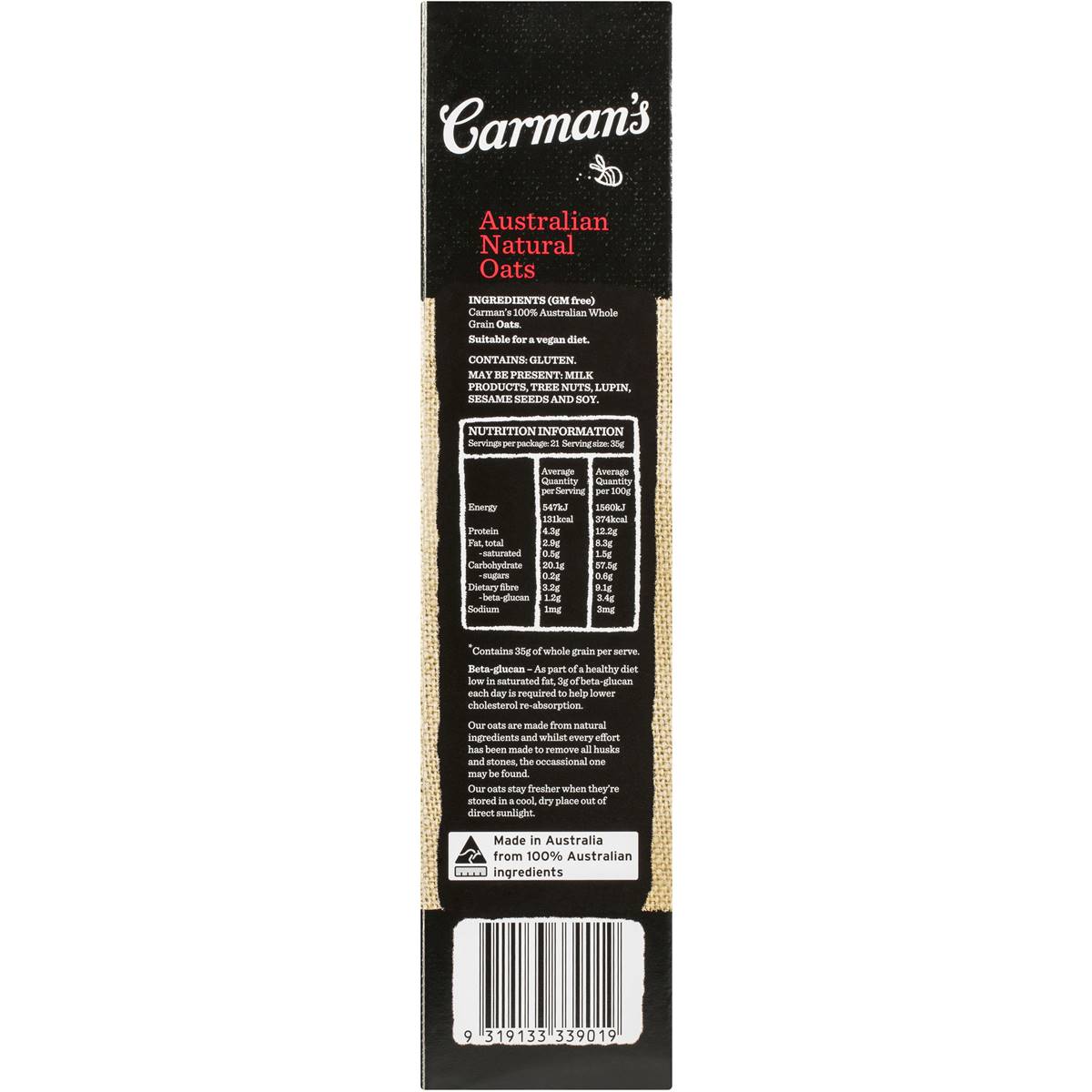 Carman's Traditional Natural Rolled Oats 750g | Woolworths