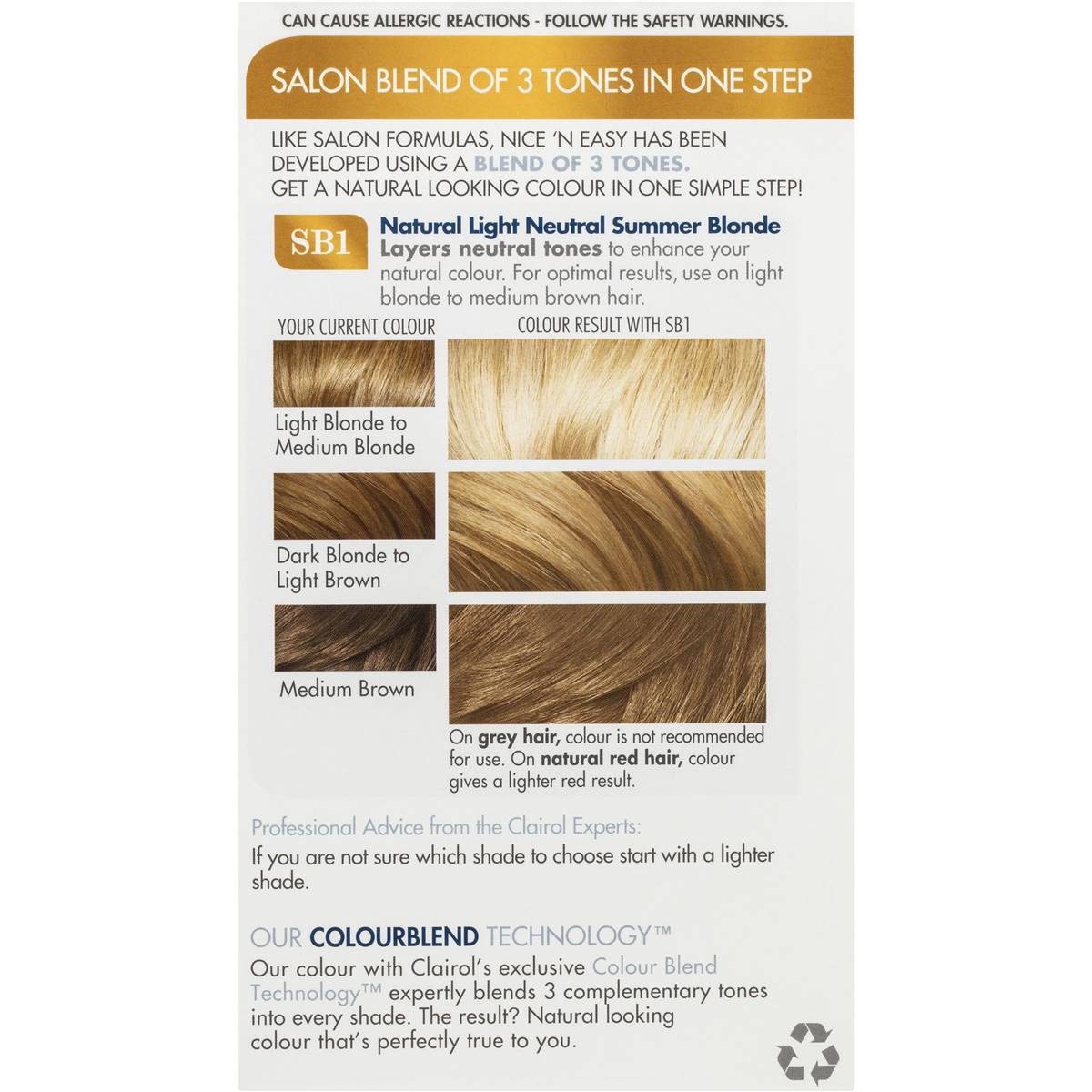 Clairol Nice N Easy Sb1 Natural Light Neutral Summer Blonde Each ...