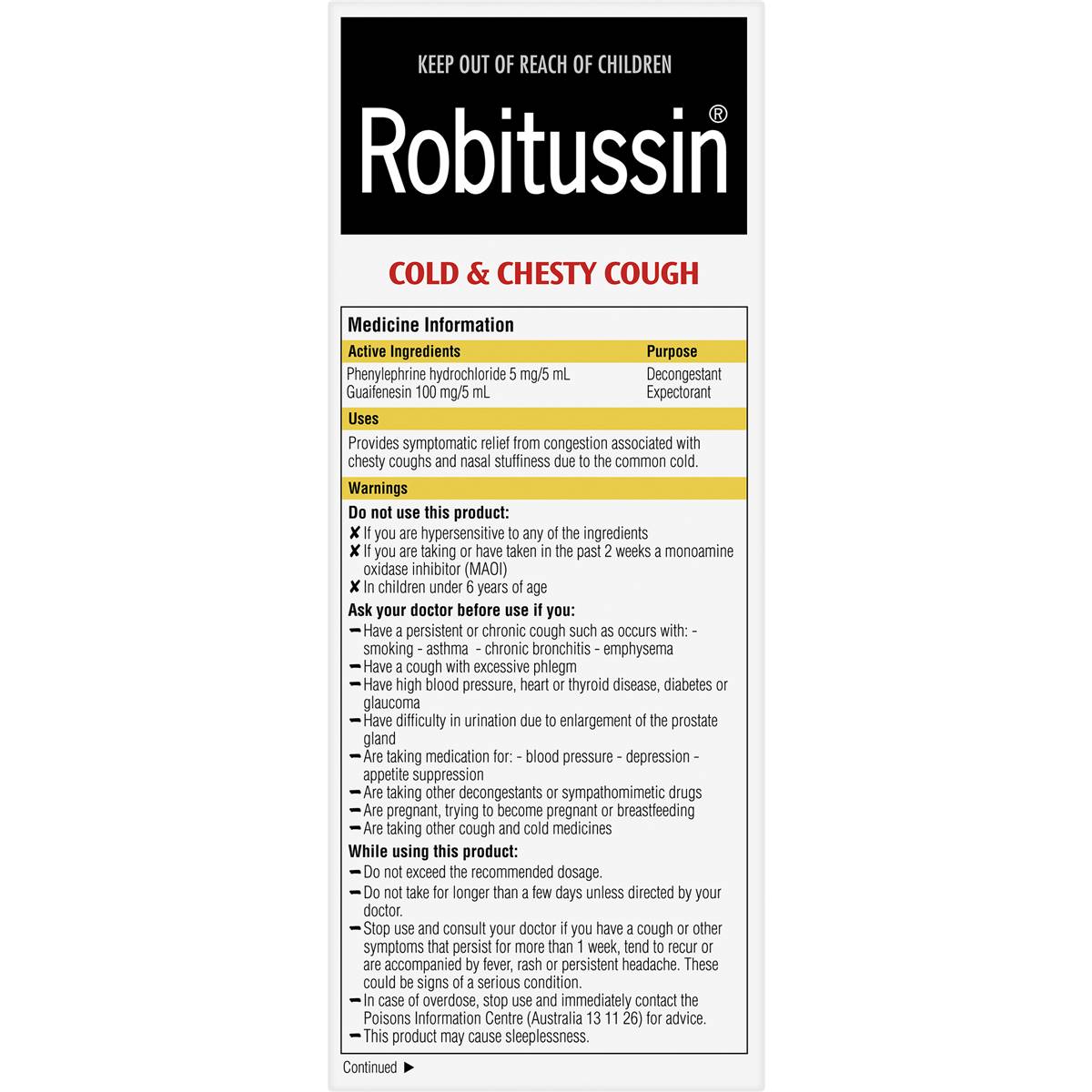 Robitussin Cold & Chesty Cough Cough Liquid Raspberry 200ml Woolworths