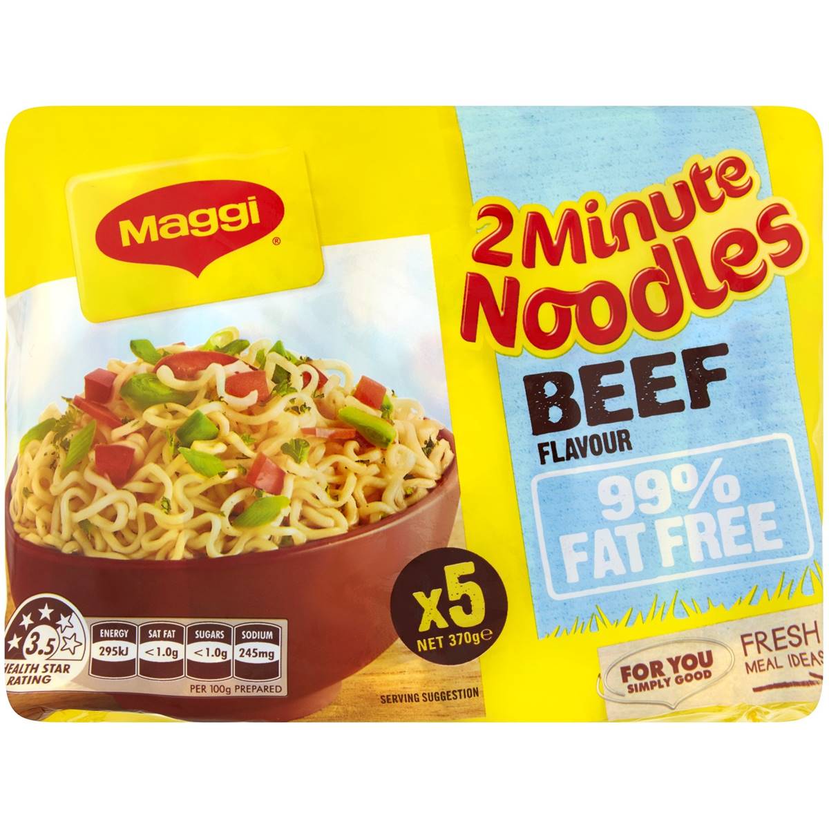 Maggi Beef 2 Minute Noodles 99% Fat Free 5 Pack | Woolworths