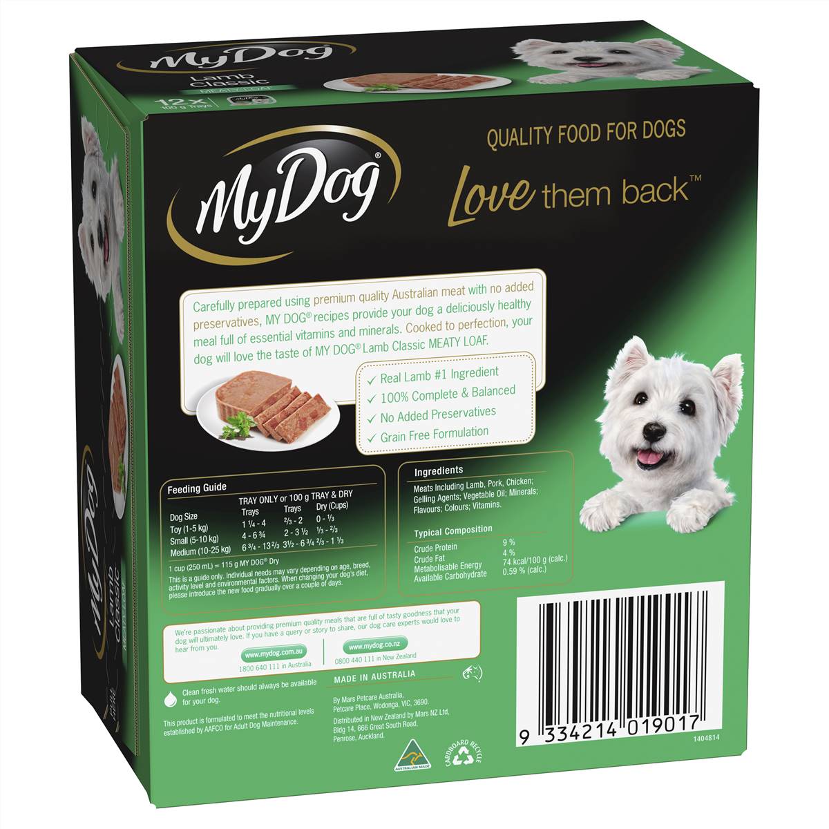 My Dog Lamb Loaf Classics Wet Dog Food Trays 100g X12 Pack Woolworths
